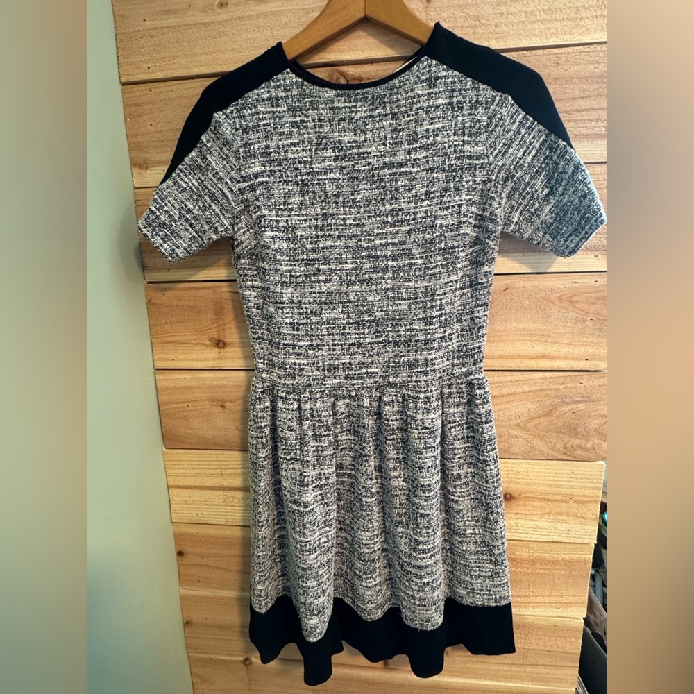 Love Ady Tweed-Style Fit & Flare Dress Office Chic Black White Medium